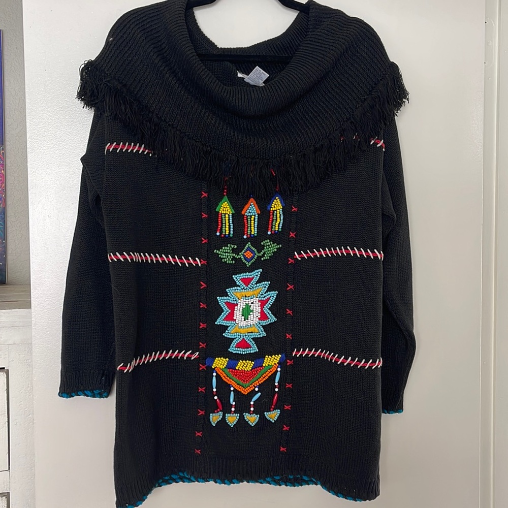 Vintage black beaded cowl neck sweater